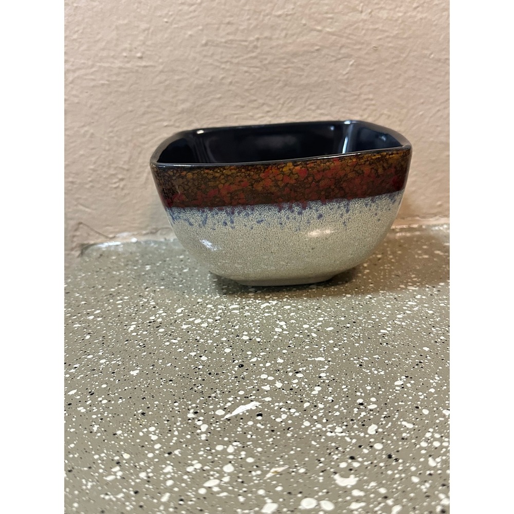 MasterCuisine Square Stoneware Bowls Set of 3 Tan Blue‎ Speckled Black Interior - Picture 2 of 10